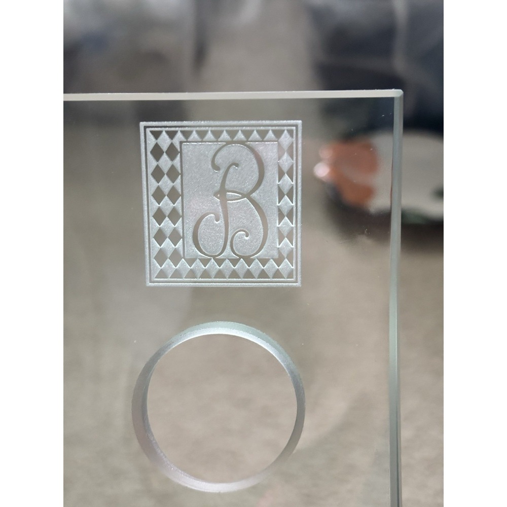 Evergreen Etched Glass Wine Bottle Holder Monogram Letter "B" Crystal